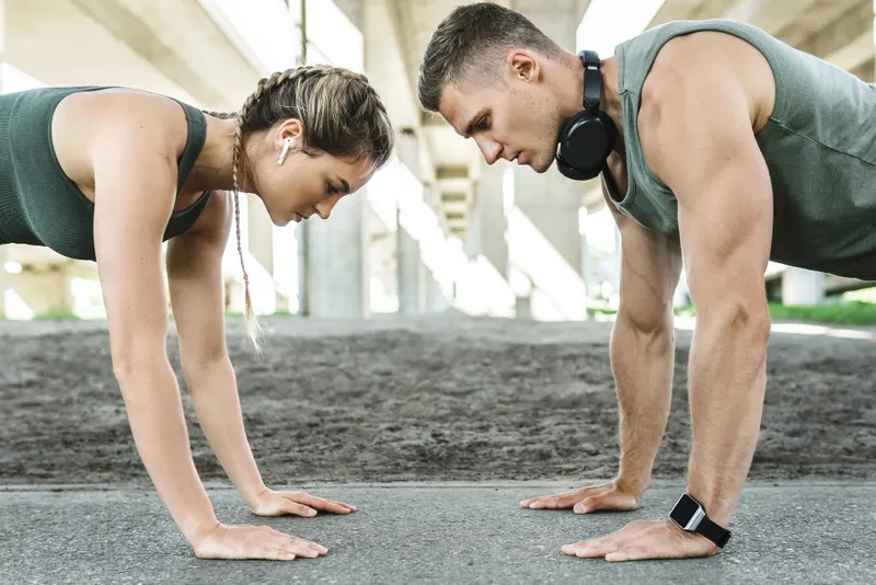 A couple working out together